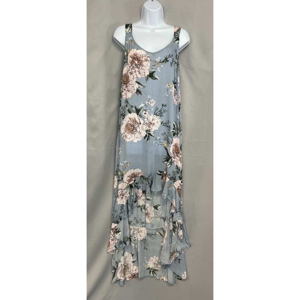 Kori Maxi Dress Floral Sleevless Hi Low Boho Multicolor Ruffle Large